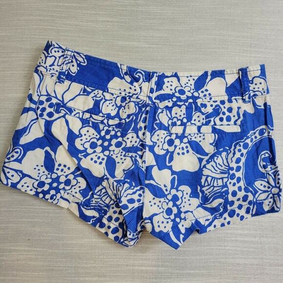 Lilly Pulitzer Fair Isle Shorts 0 Blue White Tropical Floral 2" Inseam Summer - Picture 5 of 6